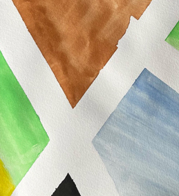 bunte Farbfelder, weiße Streifen (Aquarell; Ausschnitt) © Kärekiba; entstanden im Kunstprojekt STABIL der JVA Hahnöfersand