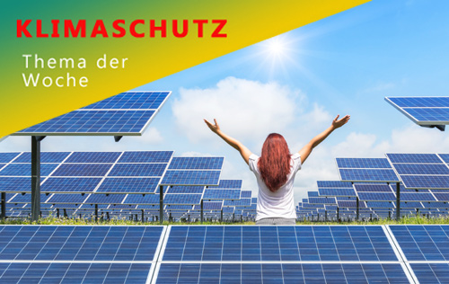 Klimaschutz: Frau inmitten von Solarpanelen © Soonthorn/AdobeStock; Themenecke: JIZ HH