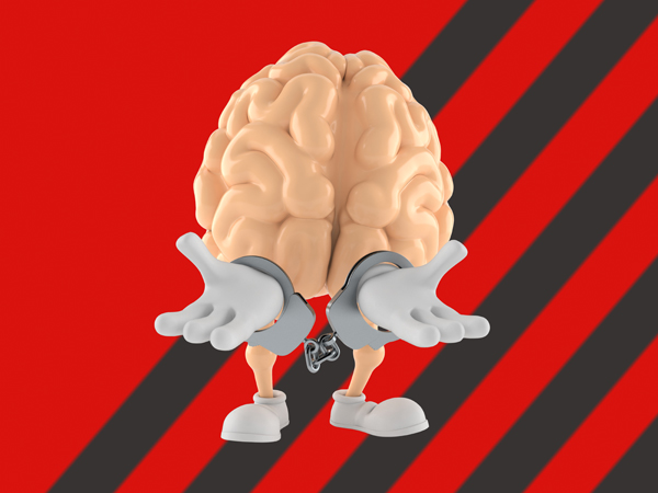 Gehirn mit Handschellen (Illustration) © Talaj/AdobeStock, farbliche Nachbearbeitung: JIZ Hamburg