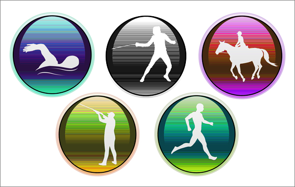 Buttons mit den Sportarten im Fünfkampf © tunderfold/Adobe Stock, bearbeitet durch das JIZ HH
