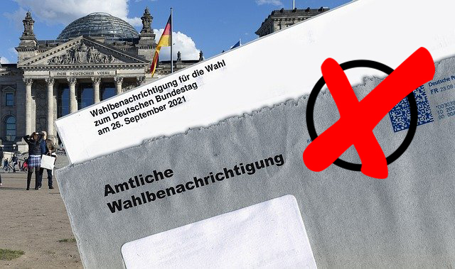 Wahlbenachrichtigung, Bundestag, Wahlkreuz © Gerd Altmann (Wahlbenachrichtigung, Bundestag)/jette55 (Wahlkreuz) auf Pixabay/Montage JIZ HH