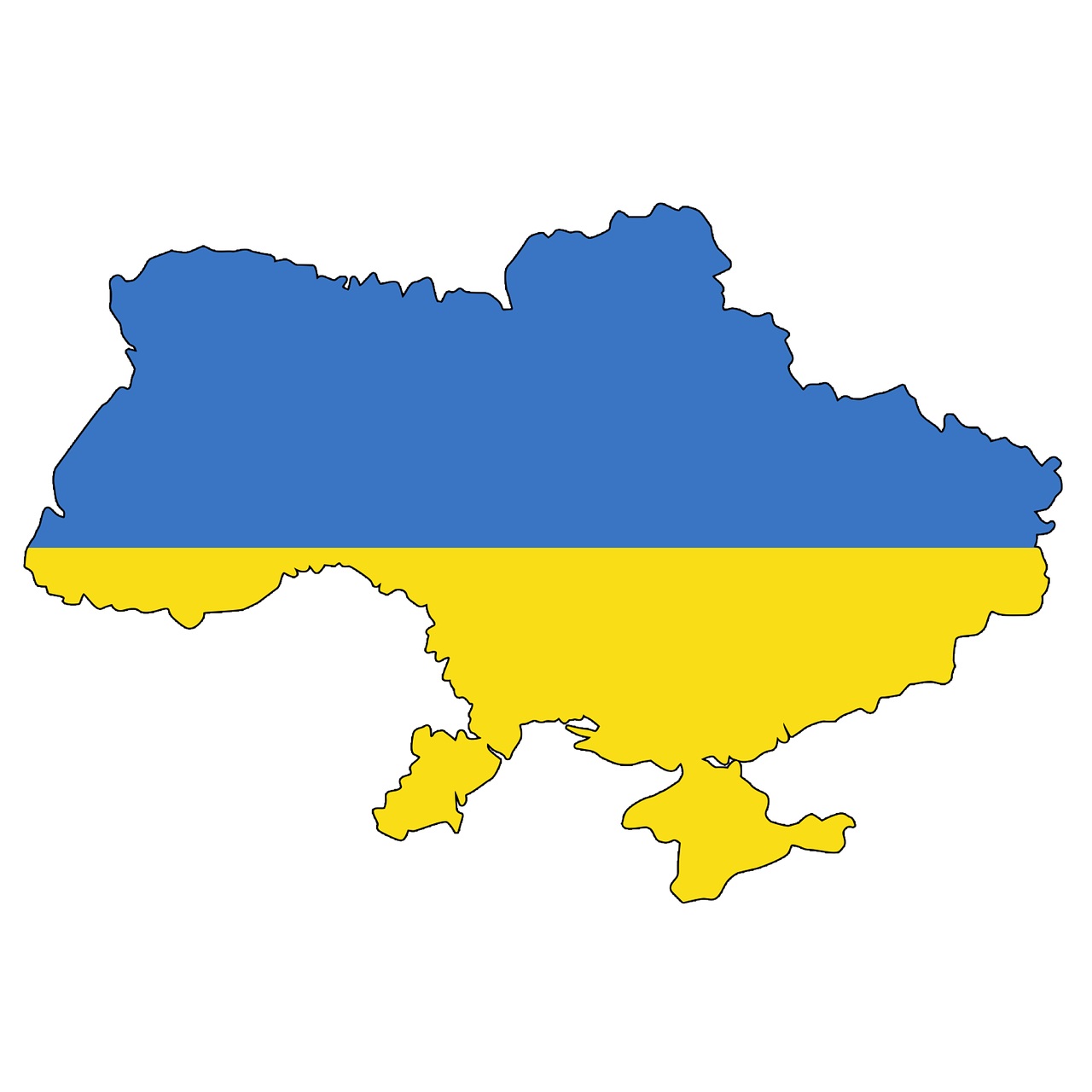 Die Umrisse der Ukraine in den Nationalfarben des Landes blau und gelb. © Elionas/pixabay