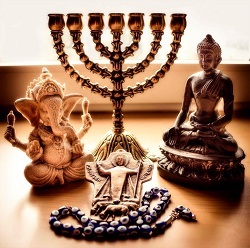 Symbole der fünf Weltreligionen © Bild von Faraway67 auf Pixabay